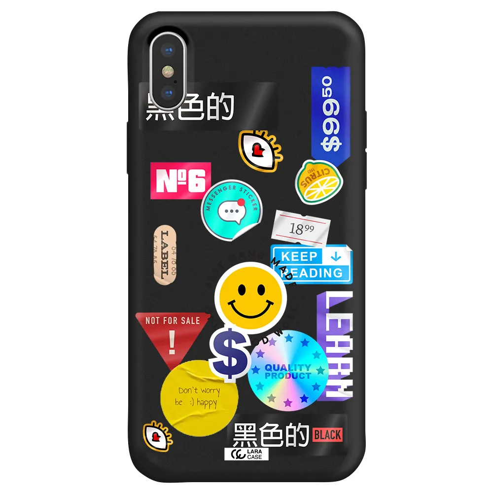 Happy Stıckers Apple iPhone X Silicone black Case