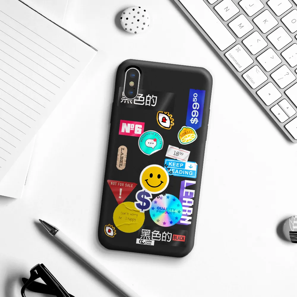 Happy Stıckers Apple iPhone X Silicone black Case