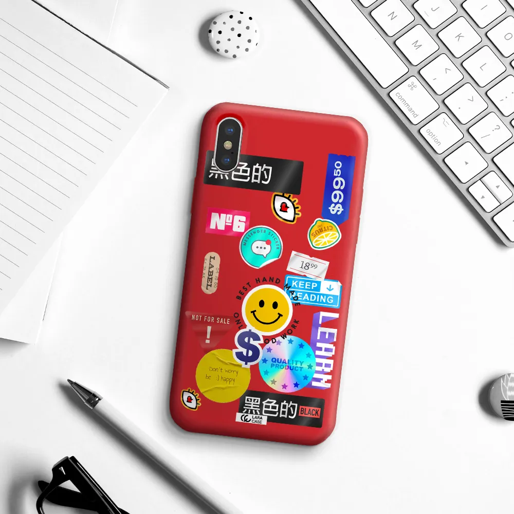 Happy Stıckers Apple iPhone X Silicone Imperial Red Case