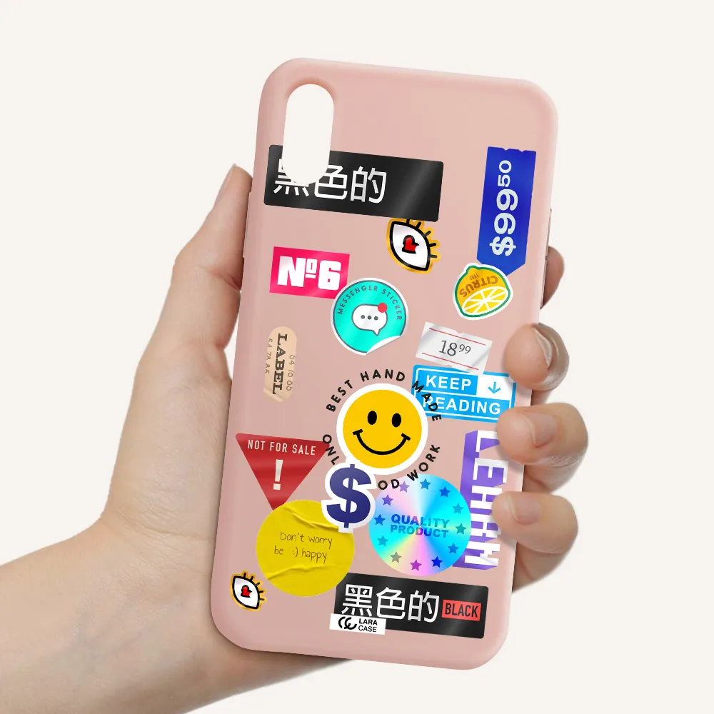 Happy Stıckers Apple iPhone XS Silicone pastel pink Case