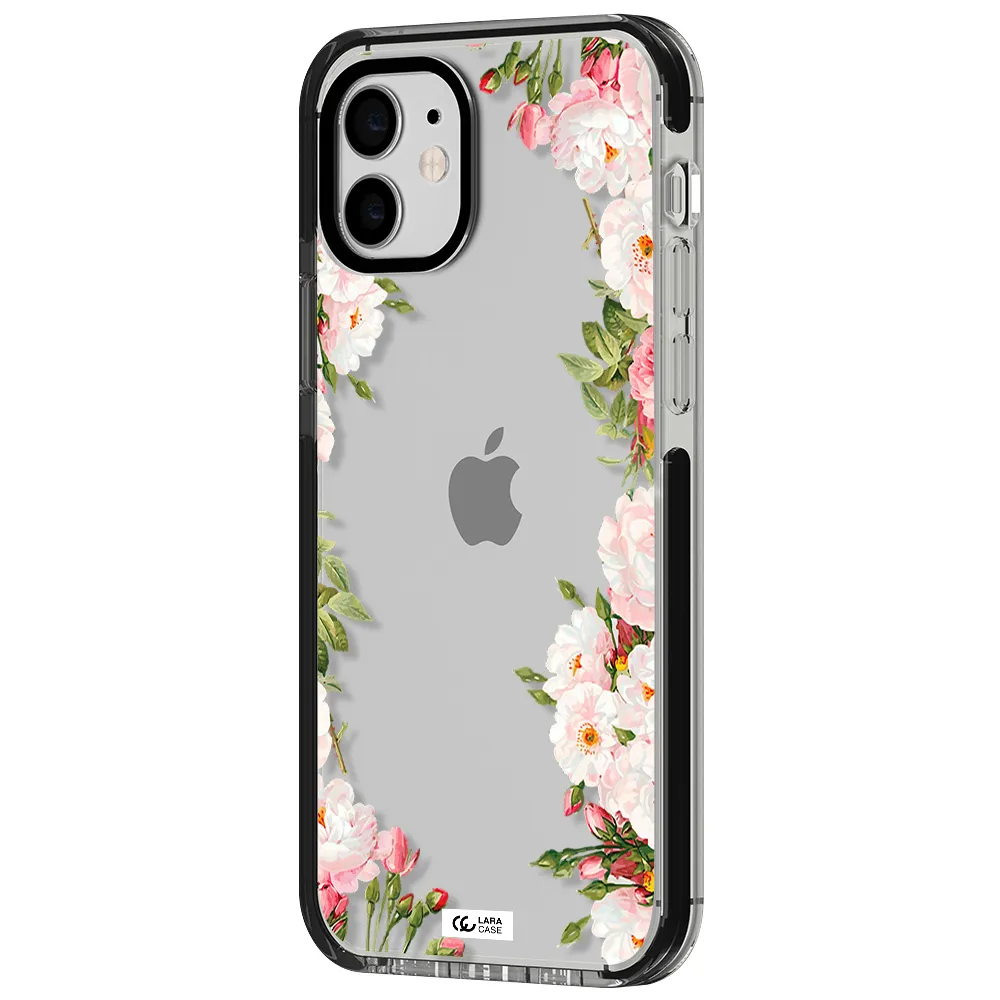 Watercolor Floral Frame Apple iPhone 11 impact black border Case