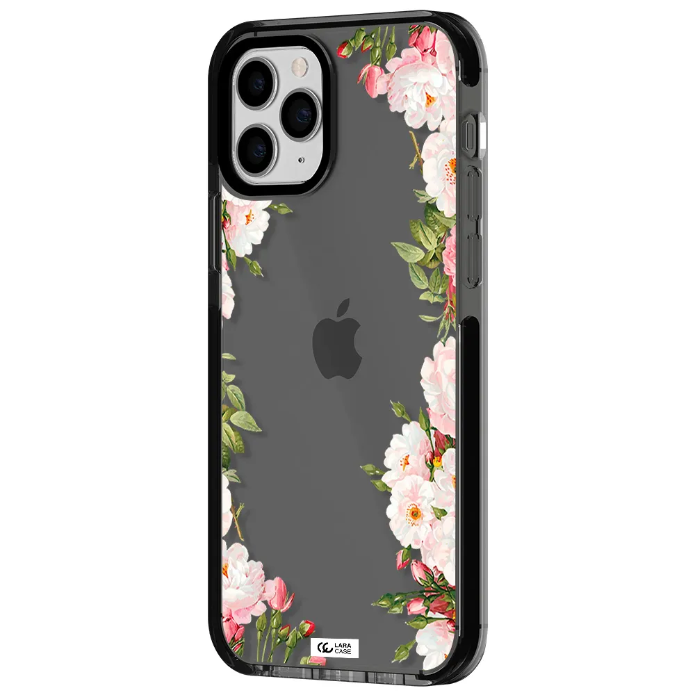 Watercolor Floral Frame Apple iPhone 11 pro impact Smoke Black Case