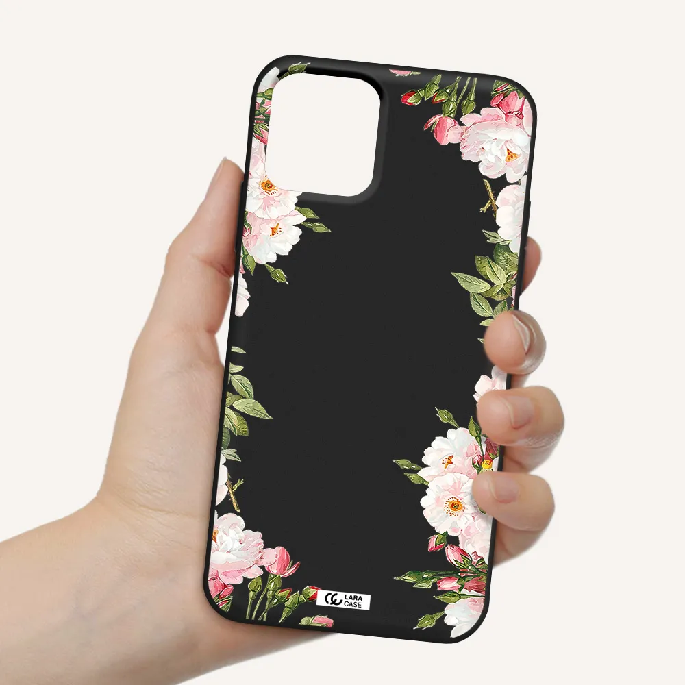 Watercolor Floral Frame Apple iPhone 11 pro max Silicone black Case