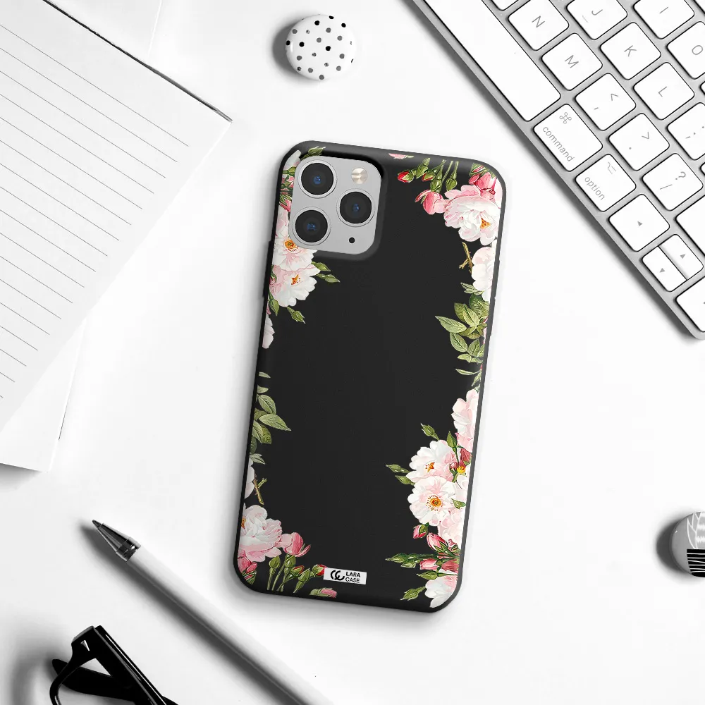Watercolor Floral Frame Apple iPhone 11 pro max Silicone black Case