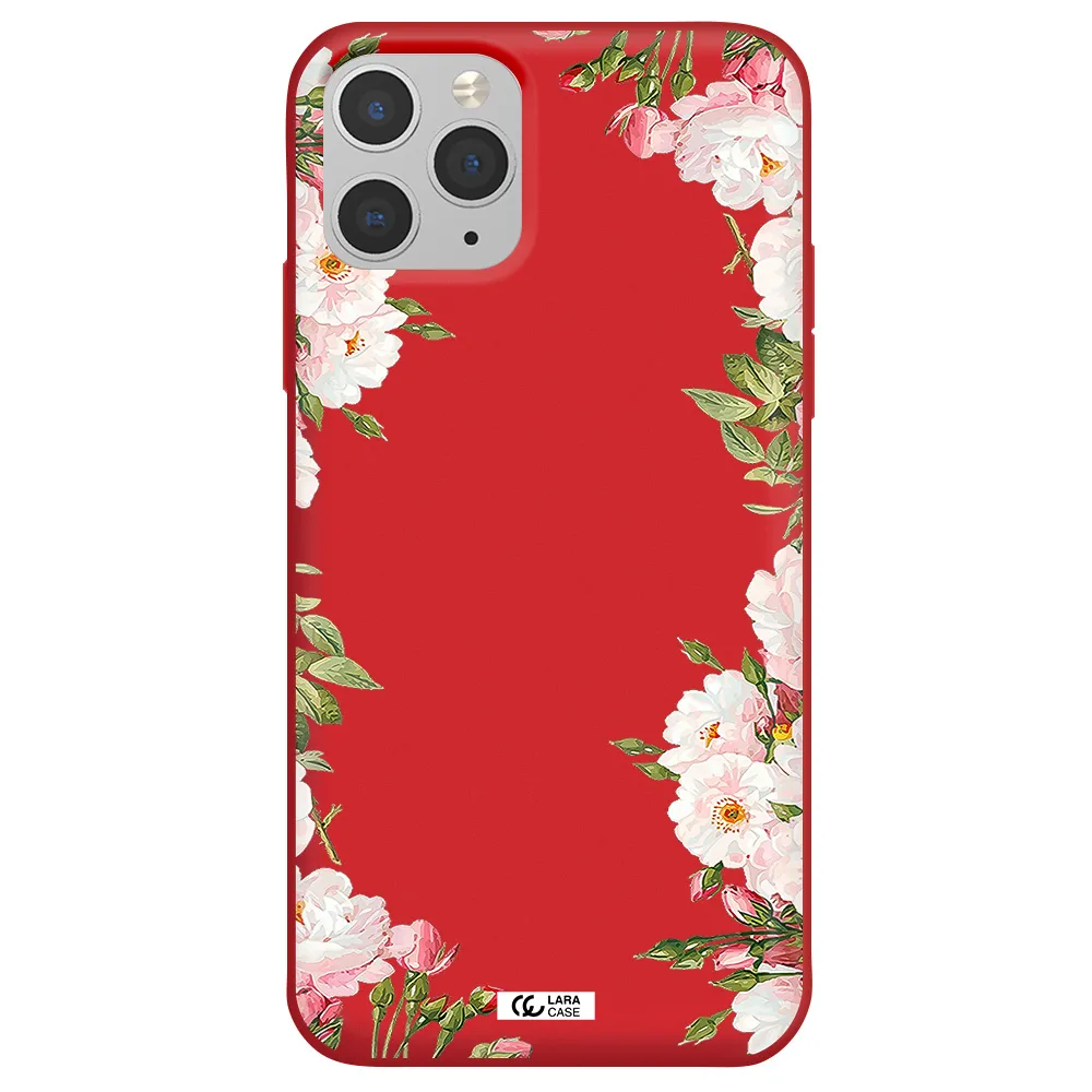 Watercolor Floral Frame Apple iPhone 11 pro max Silicone Imperial Red Case