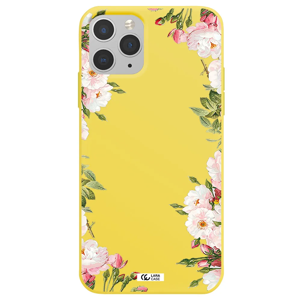 Watercolor Floral Frame Apple iPhone 11 pro Silicone canary yellow Case