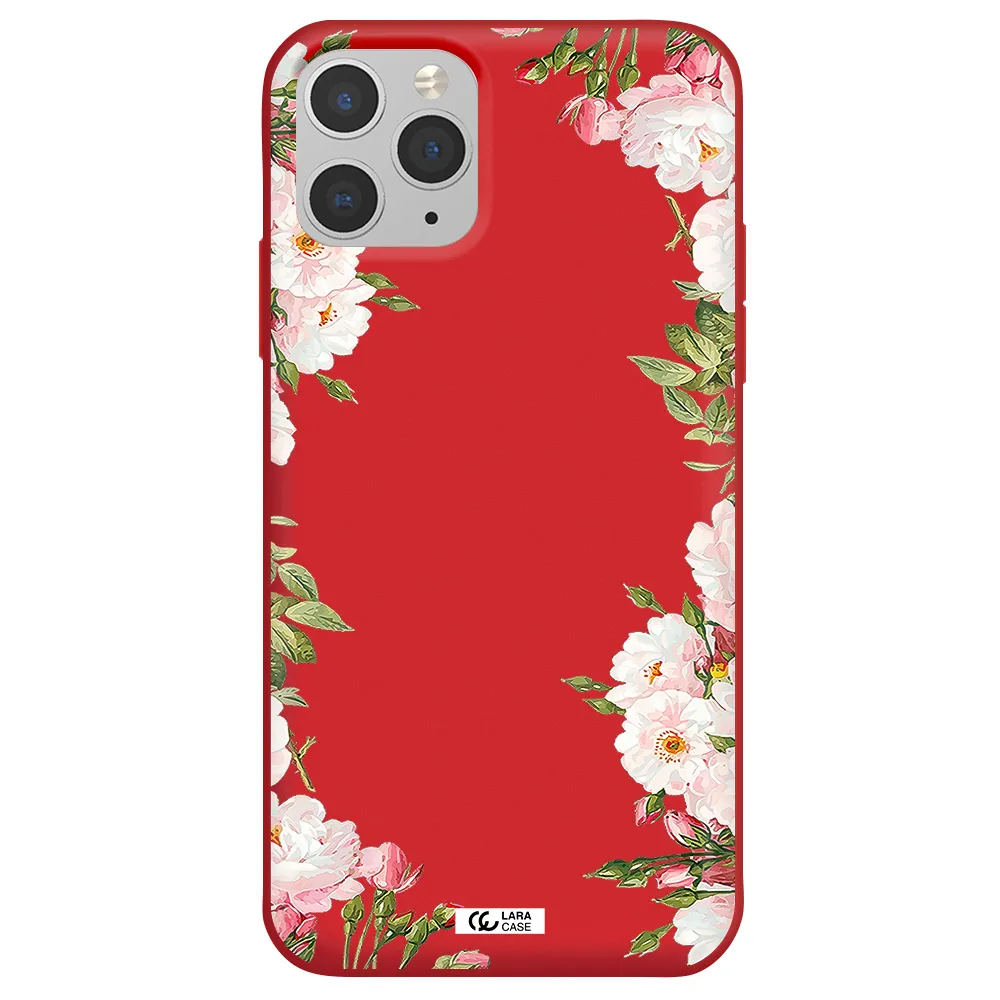 Watercolor Floral Frame Apple iPhone 11 pro Silicone Imperial Red Case
