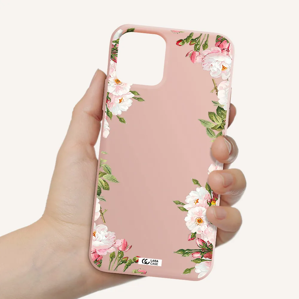 Watercolor Floral Frame Apple iPhone 11 pro Silicone pastel pink Case