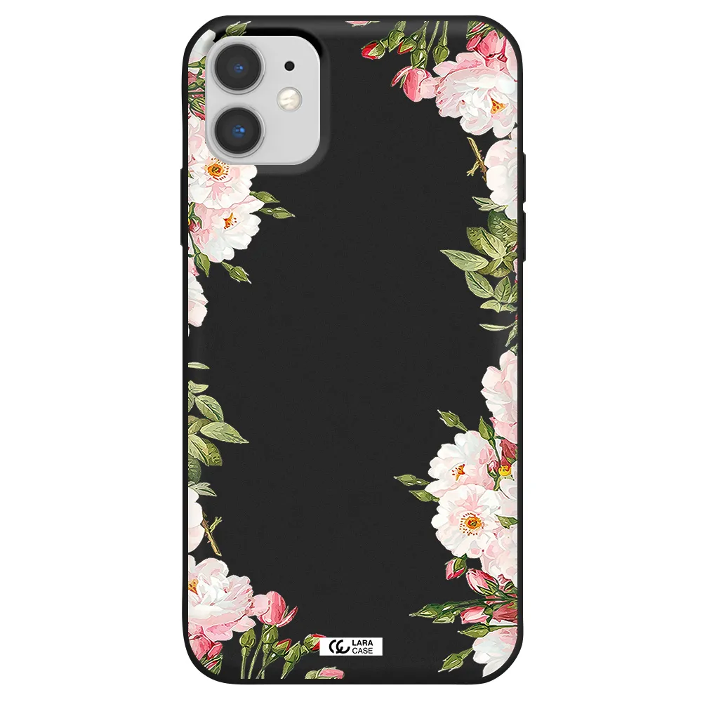Watercolor Floral Frame Apple iPhone 11 Silicone black Case