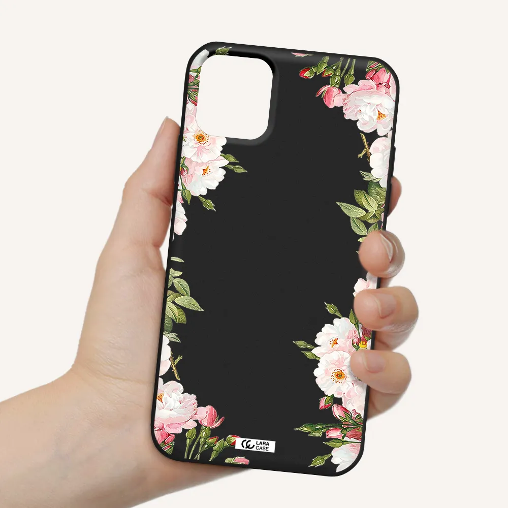 Watercolor Floral Frame Apple iPhone 11 Silicone black Case