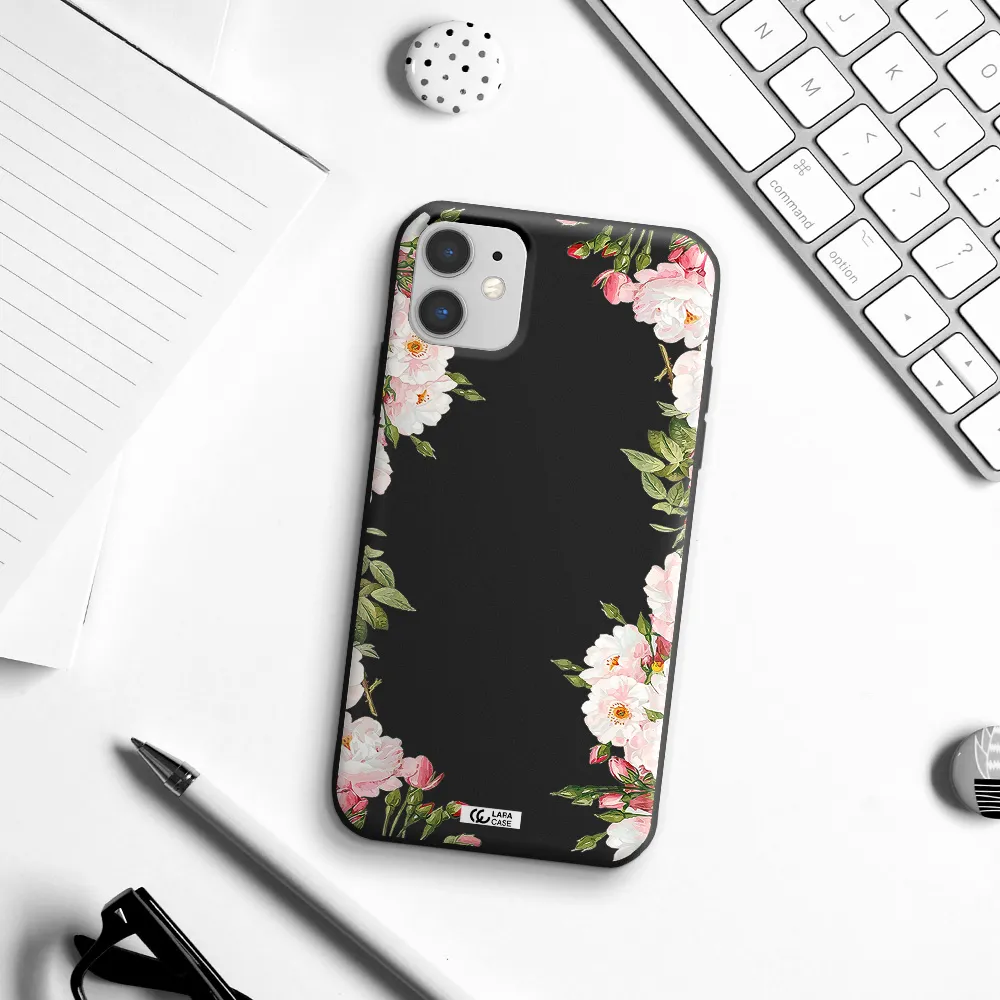 Watercolor Floral Frame Apple iPhone 11 Silicone black Case