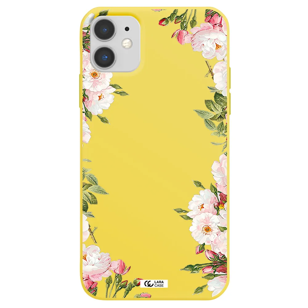 Watercolor Floral Frame Apple iPhone 11 Silicone canary yellow Case