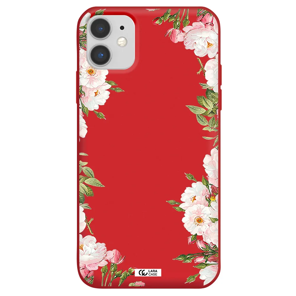 Watercolor Floral Frame Apple iPhone 11 Silicone Imperial Red Case