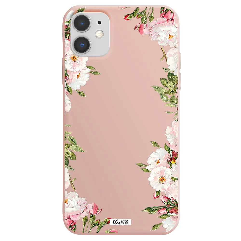 Watercolor Floral Frame Apple iPhone 11 Silicone pastel pink Case