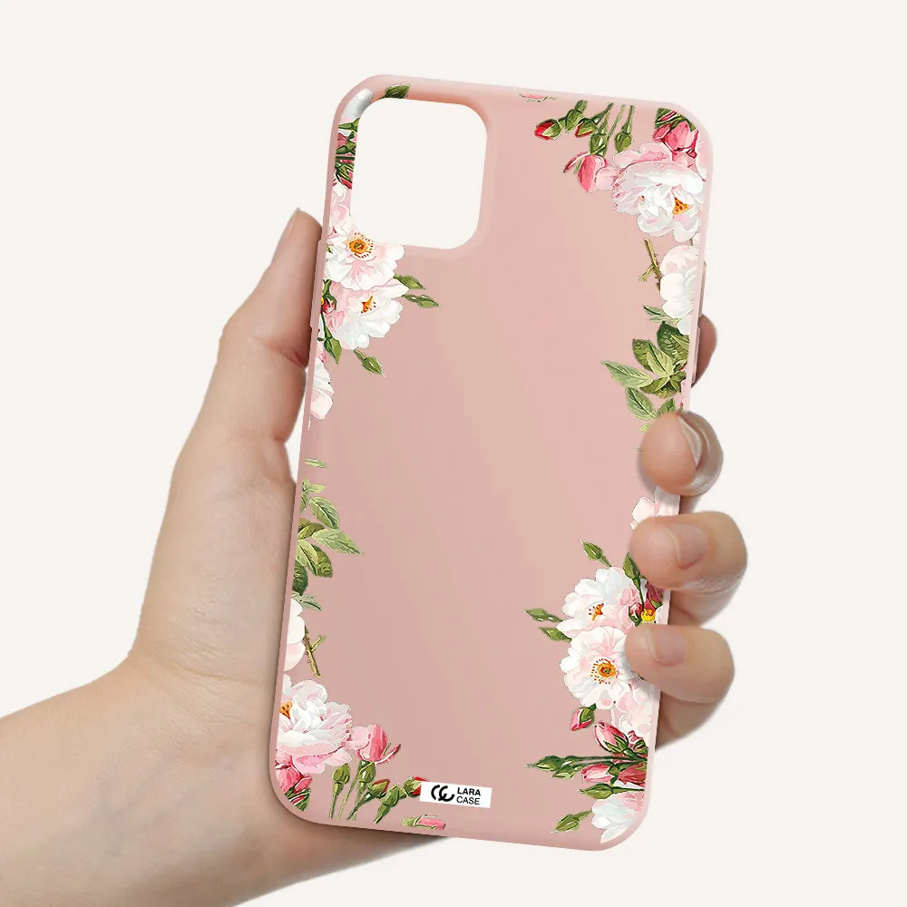 Watercolor Floral Frame Apple iPhone 11 Silicone pastel pink Case