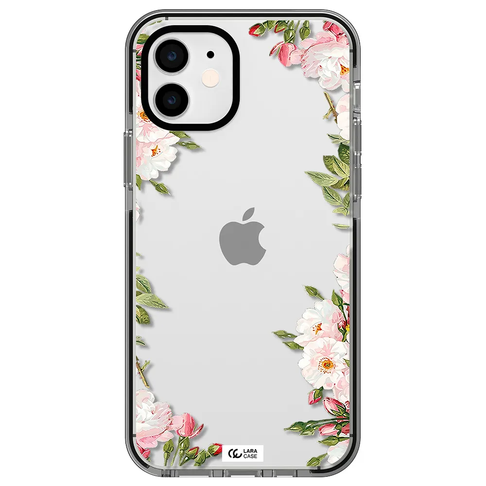 Watercolor Floral Frame Apple iPhone 12 impact black border Case