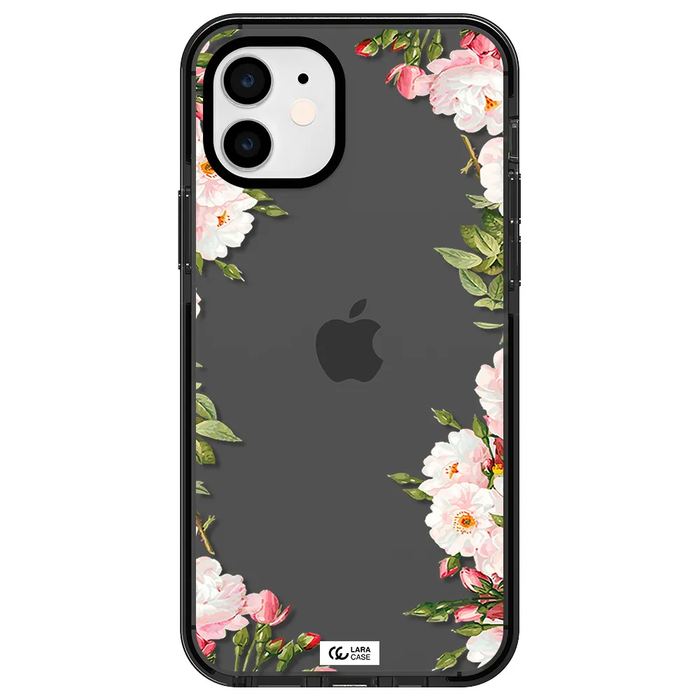Watercolor Floral Frame Apple iPhone 12 impact Smoke Black Case