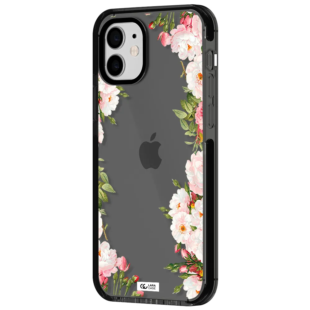 Watercolor Floral Frame Apple iPhone 12 impact Smoke Black Case