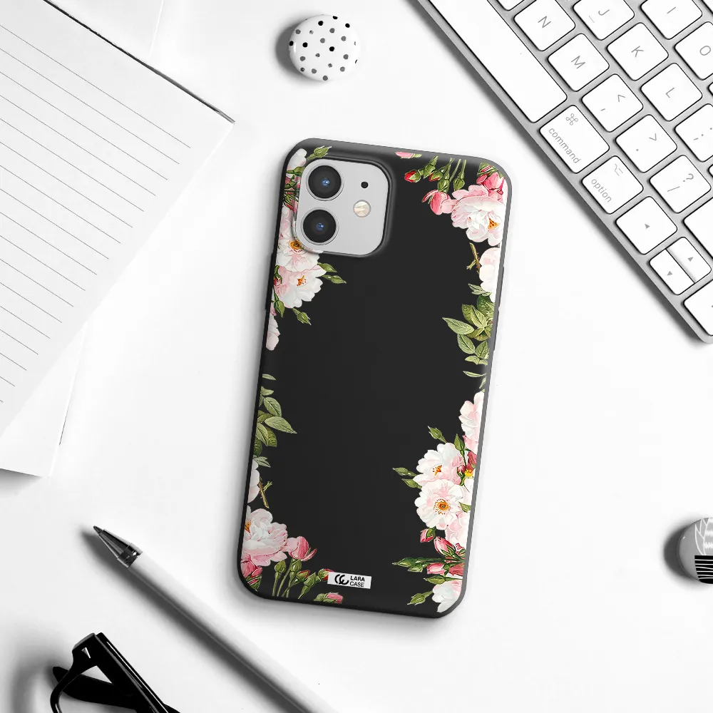 Watercolor Floral Frame Apple iPhone 12 mini Silicone black Case