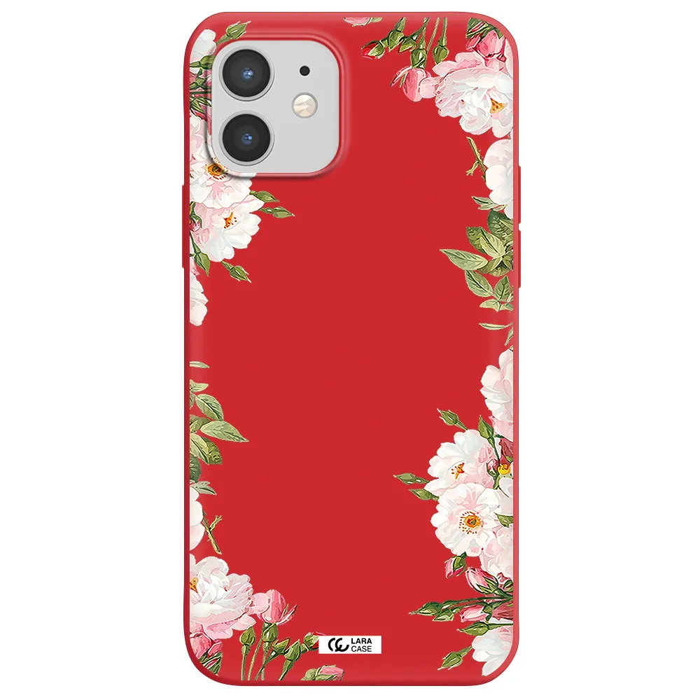 Watercolor Floral Frame Apple iPhone 12 mini Silicone Imperial Red Case