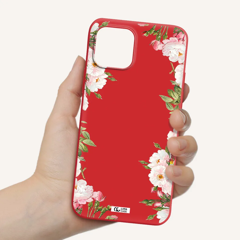 Watercolor Floral Frame Apple iPhone 12 mini Silicone Imperial Red Case