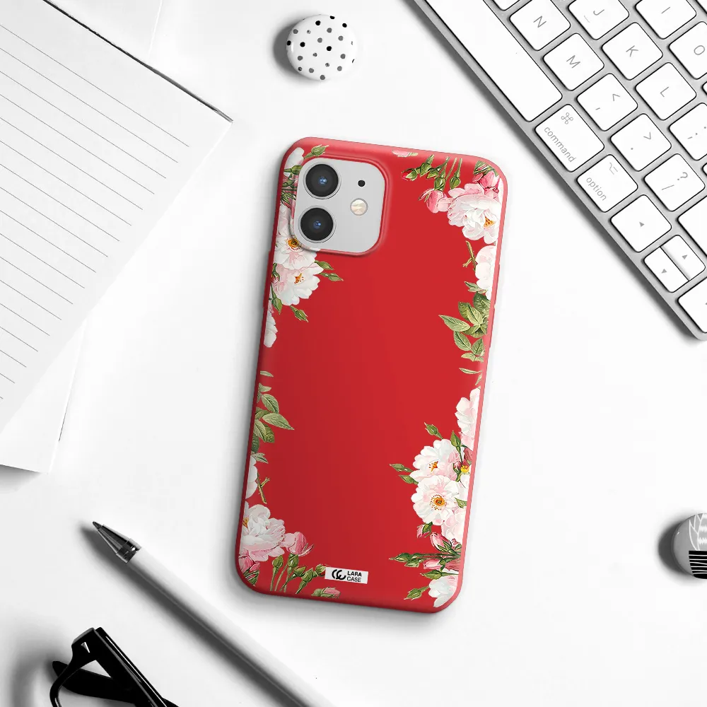 Watercolor Floral Frame Apple iPhone 12 mini Silicone Imperial Red Case
