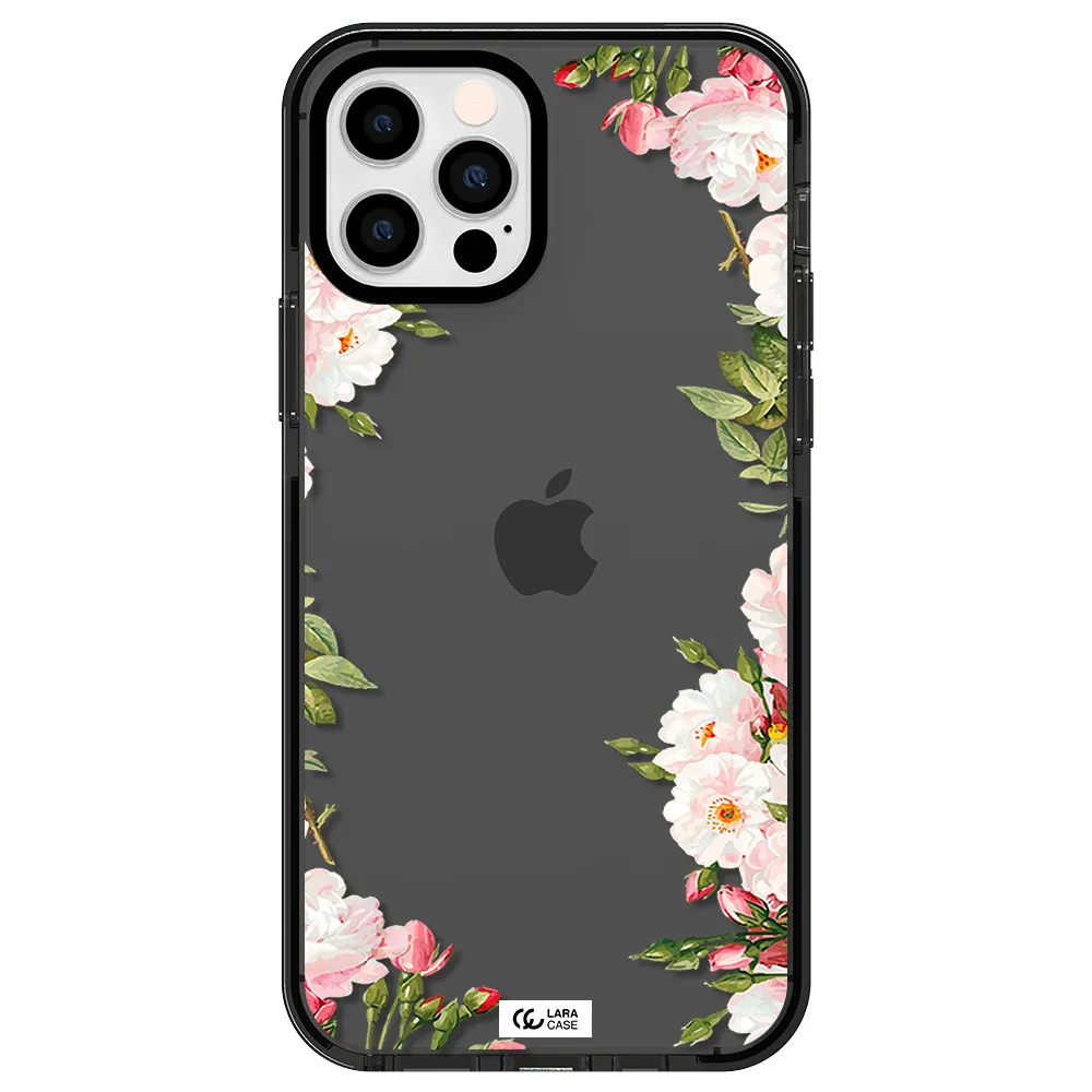 Watercolor Floral Frame Apple iPhone 12 pro impact Smoke Black Case