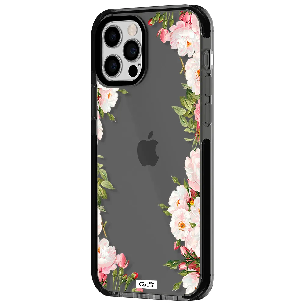Watercolor Floral Frame Apple iPhone 12 pro impact Smoke Black Case