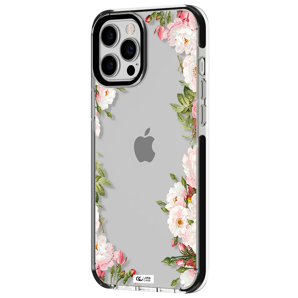 Watercolor Floral Frame Apple iPhone 12 pro max impact black border Case
