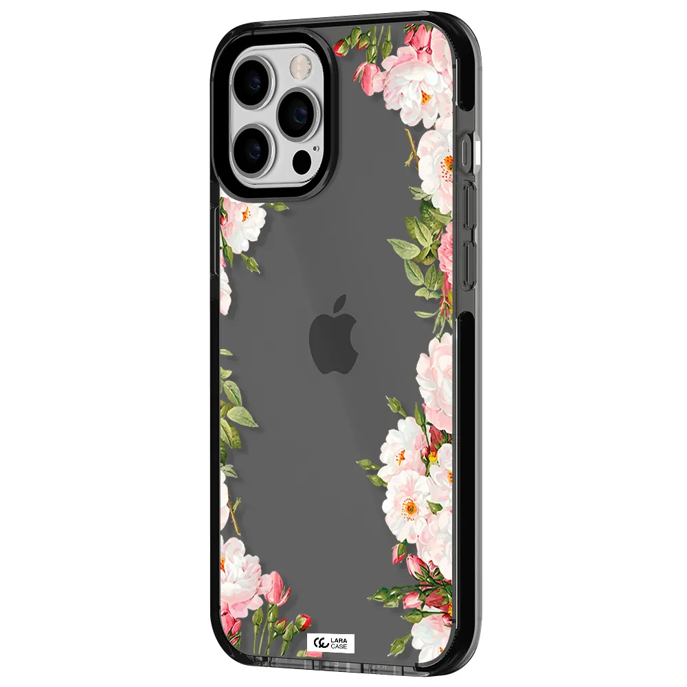 Watercolor Floral Frame Apple iPhone 12 pro max impact Smoke Black Case