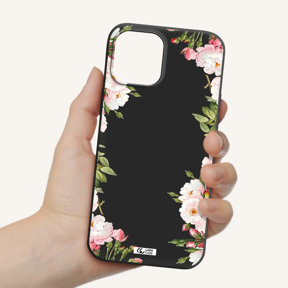 Watercolor Floral Frame Apple iPhone 12 pro max Silicone black Case