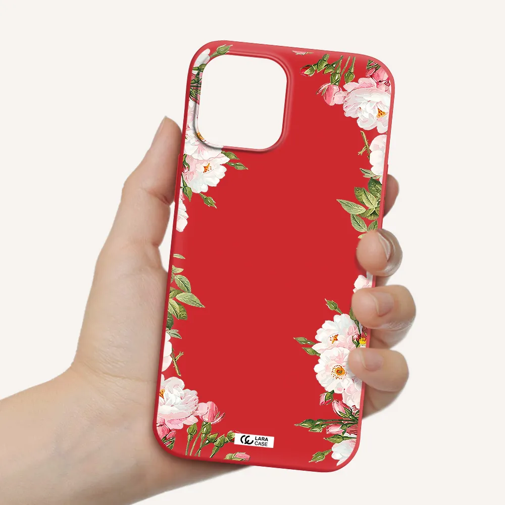 Watercolor Floral Frame Apple iPhone 12 pro max Silicone Imperial Red Case
