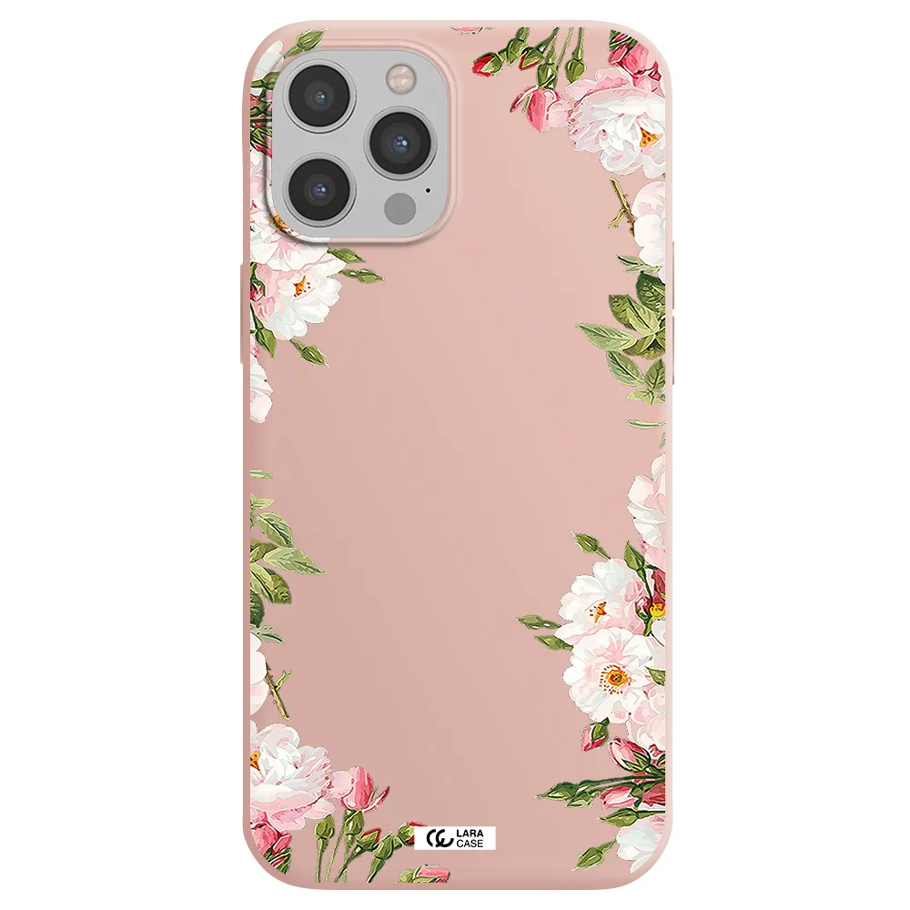 Watercolor Floral Frame Apple iPhone 12 pro max Silicone pastel pink Case