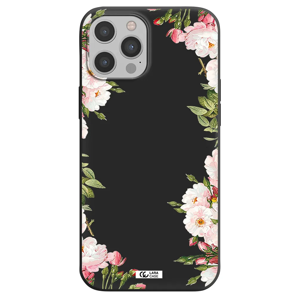 Watercolor Floral Frame Apple iPhone 12 pro Silicone black Case