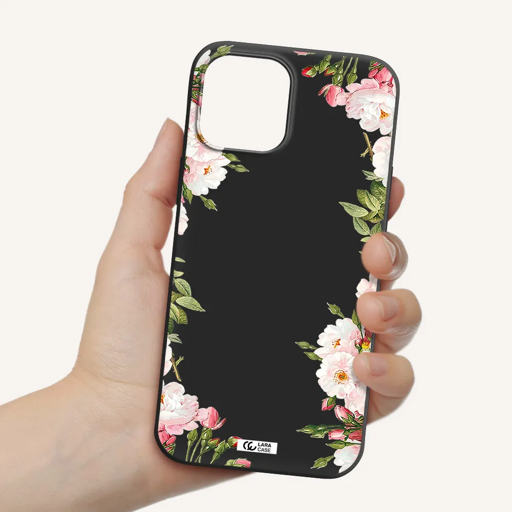 Watercolor Floral Frame Apple iPhone 12 pro Silicone black Case