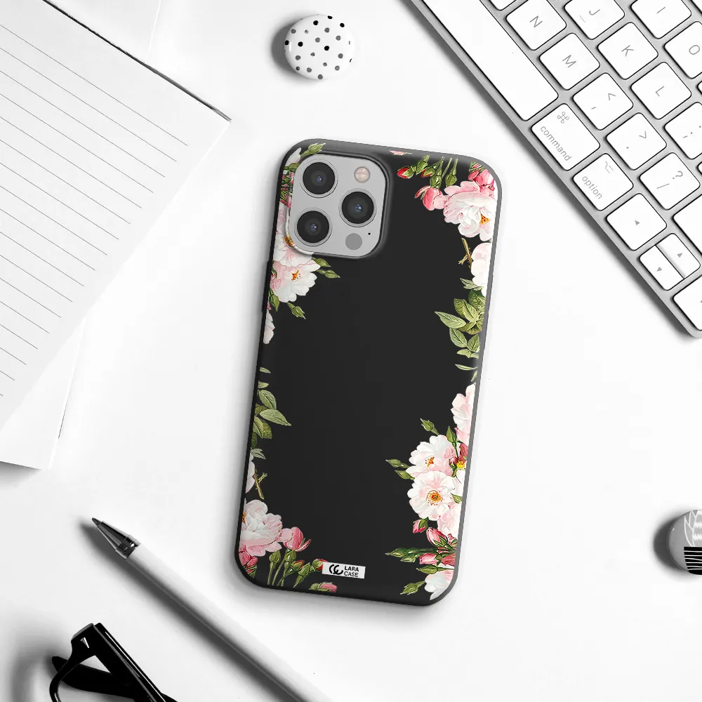 Watercolor Floral Frame Apple iPhone 12 pro Silicone black Case
