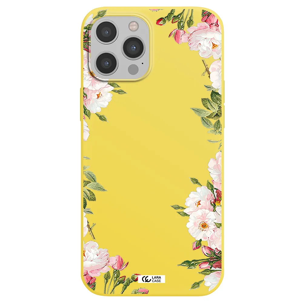 Watercolor Floral Frame Apple iPhone 12 pro Silicone canary yellow Case