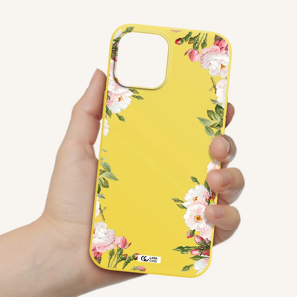 Watercolor Floral Frame Apple iPhone 12 pro Silicone canary yellow Case