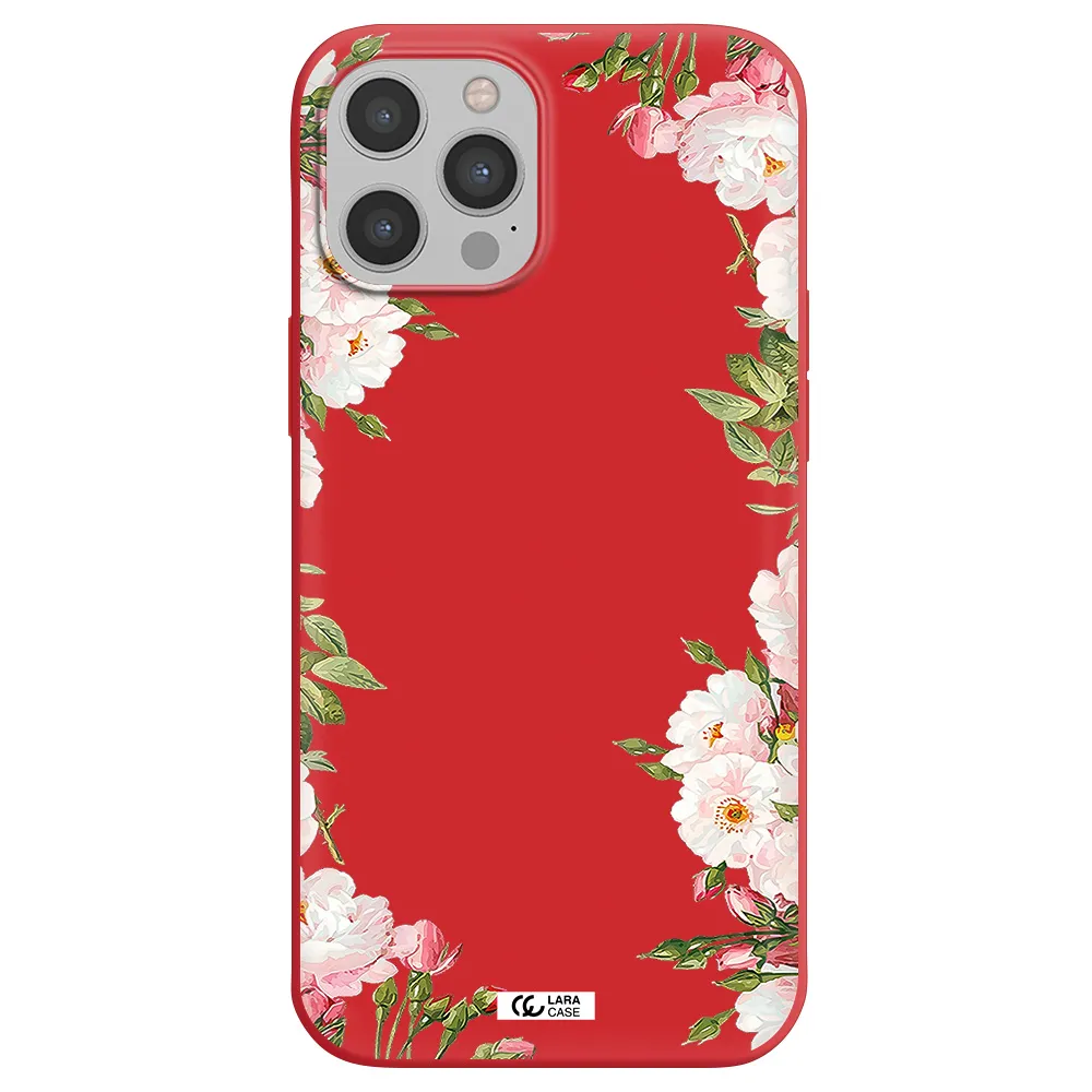 Watercolor Floral Frame Apple iPhone 12 pro Silicone Imperial Red Case