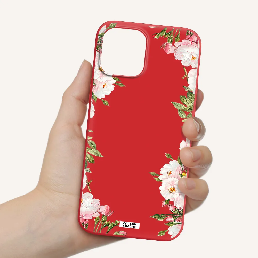Watercolor Floral Frame Apple iPhone 12 pro Silicone Imperial Red Case