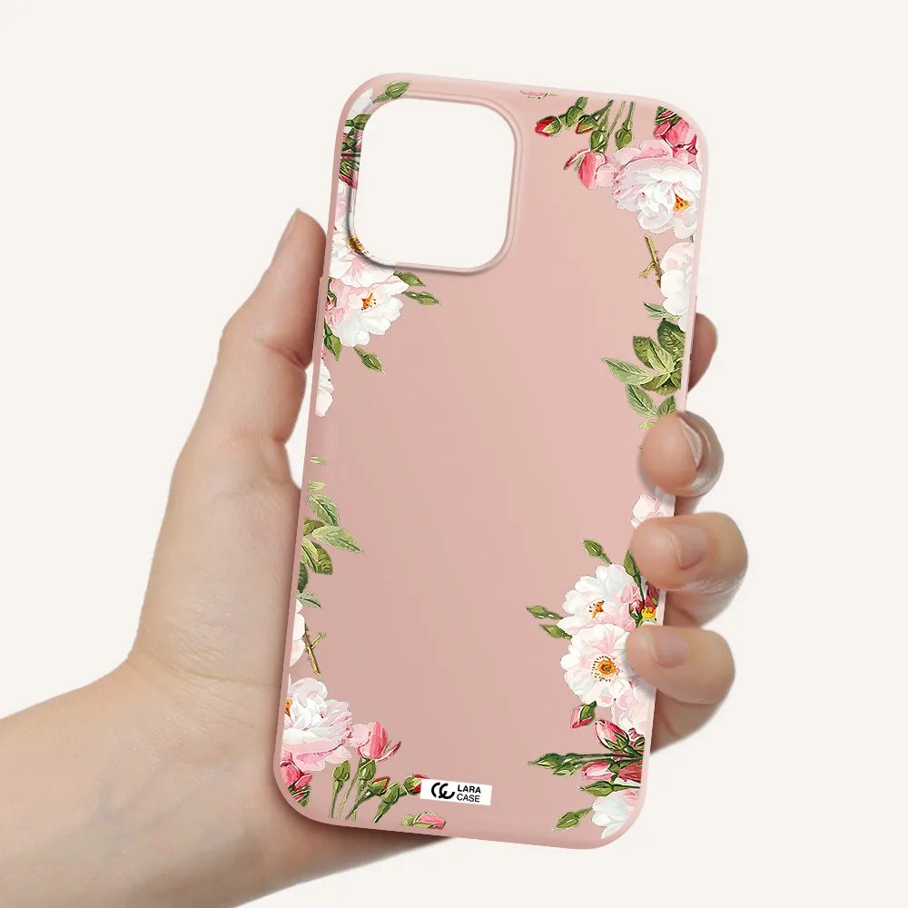 Watercolor Floral Frame Apple iPhone 12 pro Silicone pastel pink Case
