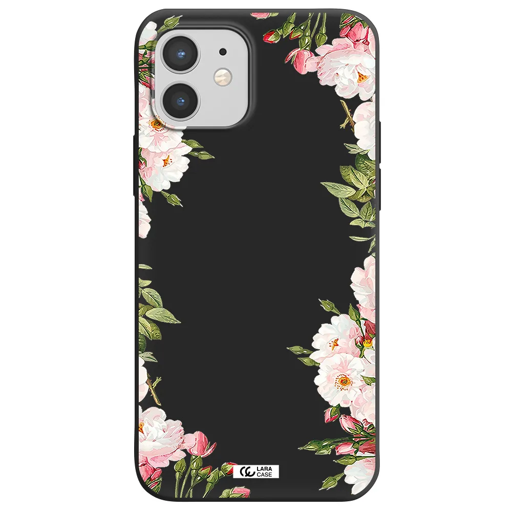 Watercolor Floral Frame Apple iPhone 12 Silicone black Case