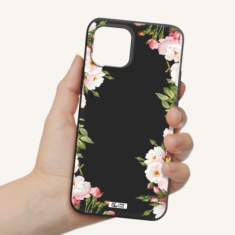 Watercolor Floral Frame Apple iPhone 12 Silicone black Case