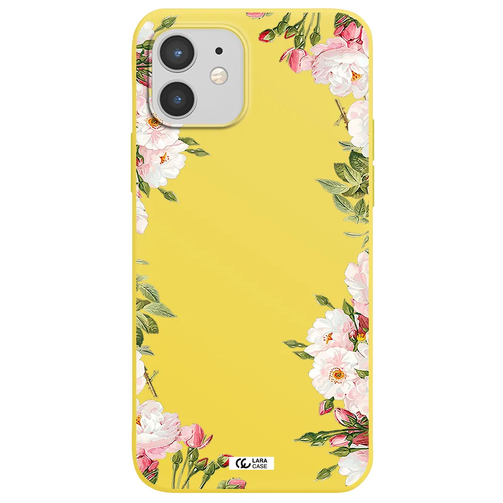 Watercolor Floral Frame Apple iPhone 12 Silicone canary yellow Case