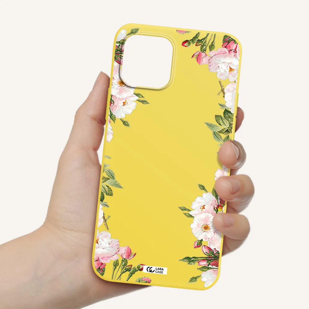 Watercolor Floral Frame Apple iPhone 12 Silicone canary yellow Case