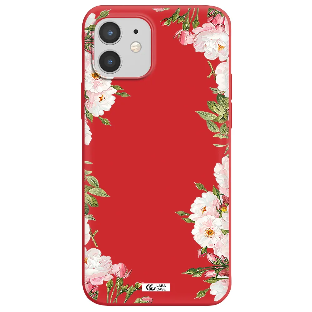 Watercolor Floral Frame Apple iPhone 12 Silicone Imperial Red Case