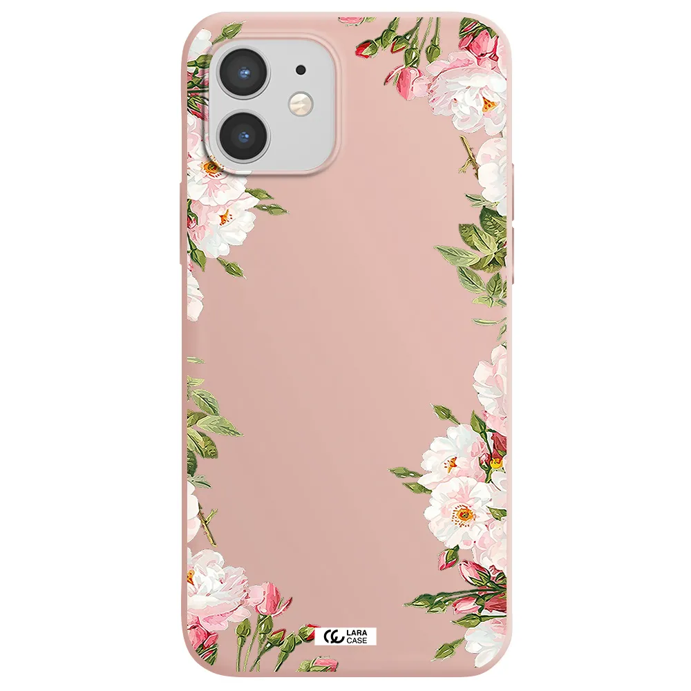 Watercolor Floral Frame Apple iPhone 12 Silicone pastel pink Case