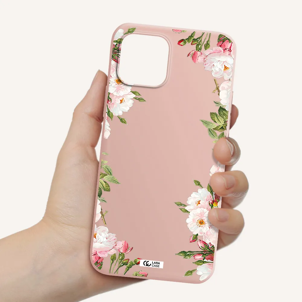 Watercolor Floral Frame Apple iPhone 12 Silicone pastel pink Case