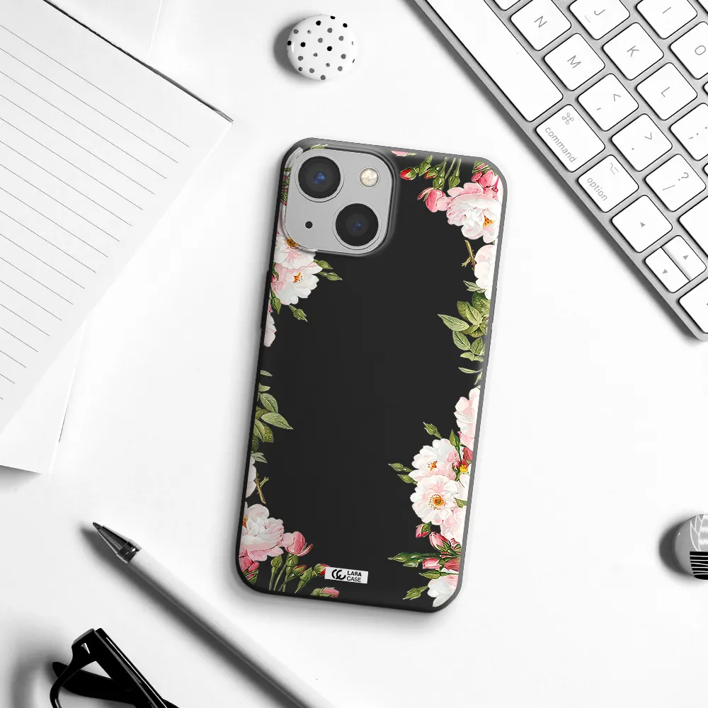 Watercolor Floral Frame Apple iPhone 13 mini Silicone black Case