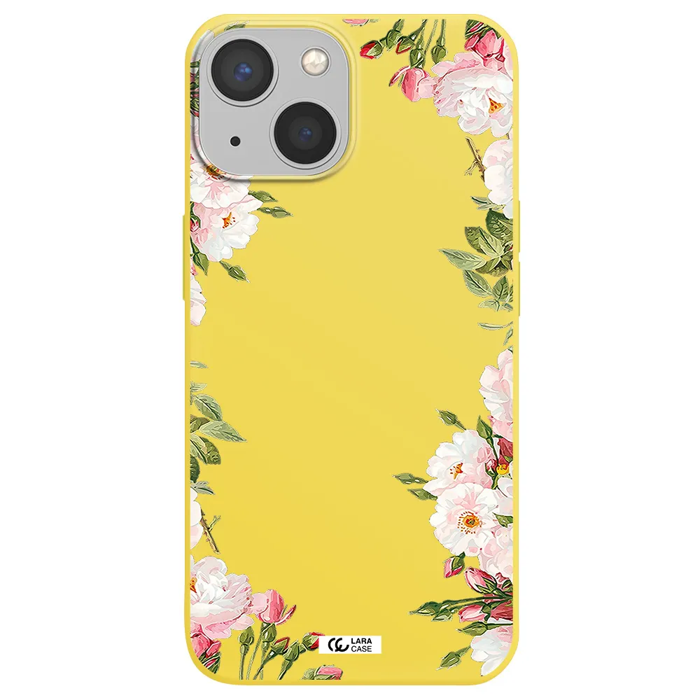 Watercolor Floral Frame Apple iPhone 13 mini Silicone canary yellow Case